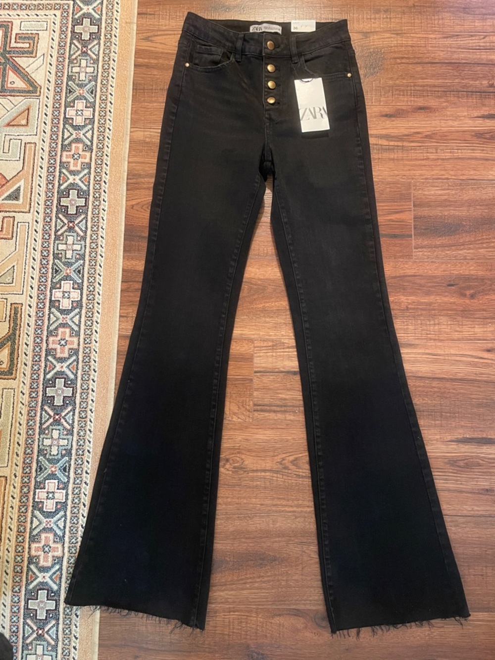 ZARA Black High-Rise Flared Jeans with Button Fly